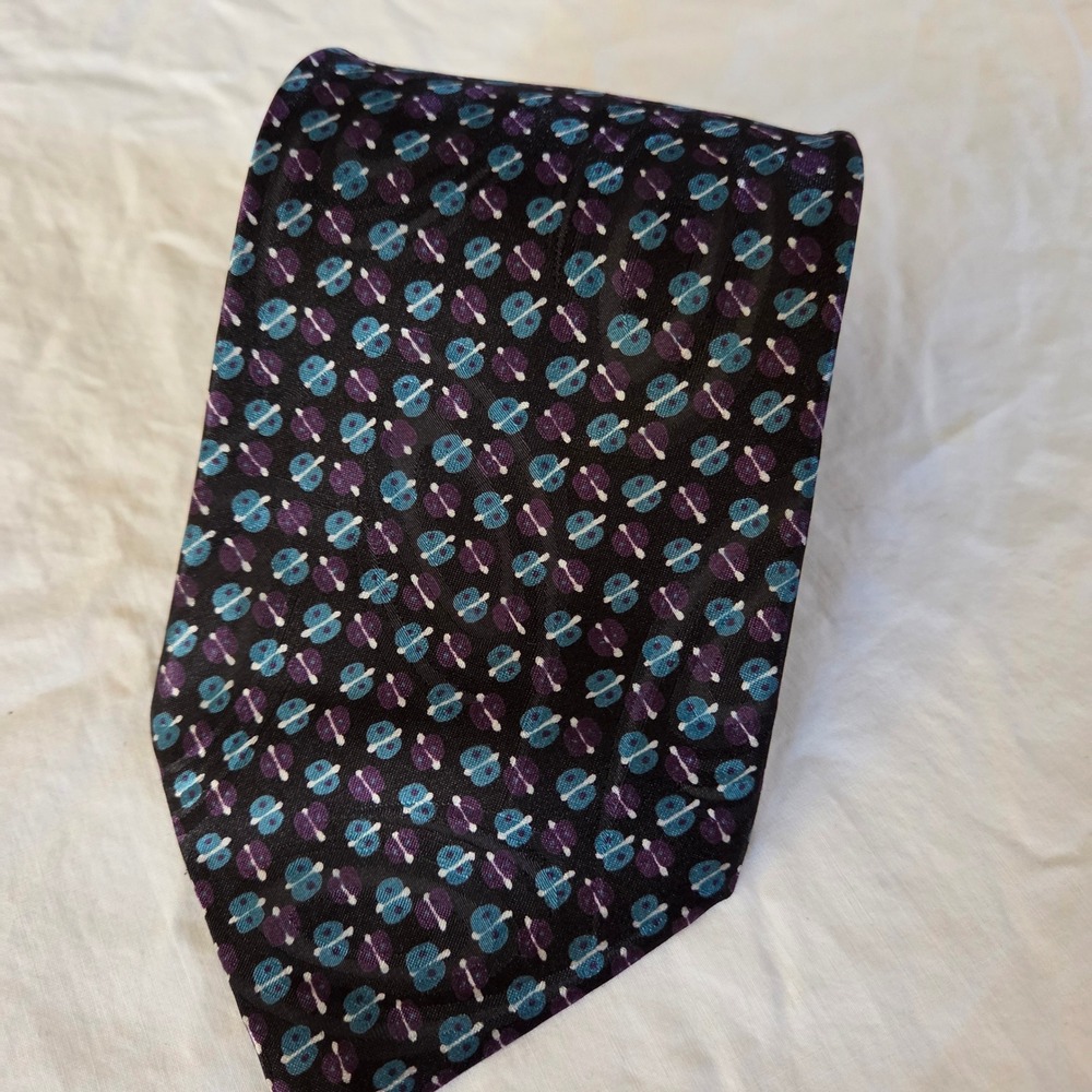 Christian Dior‎ Monsieur Necktie Black Purple Blue Patterned Silk Tie